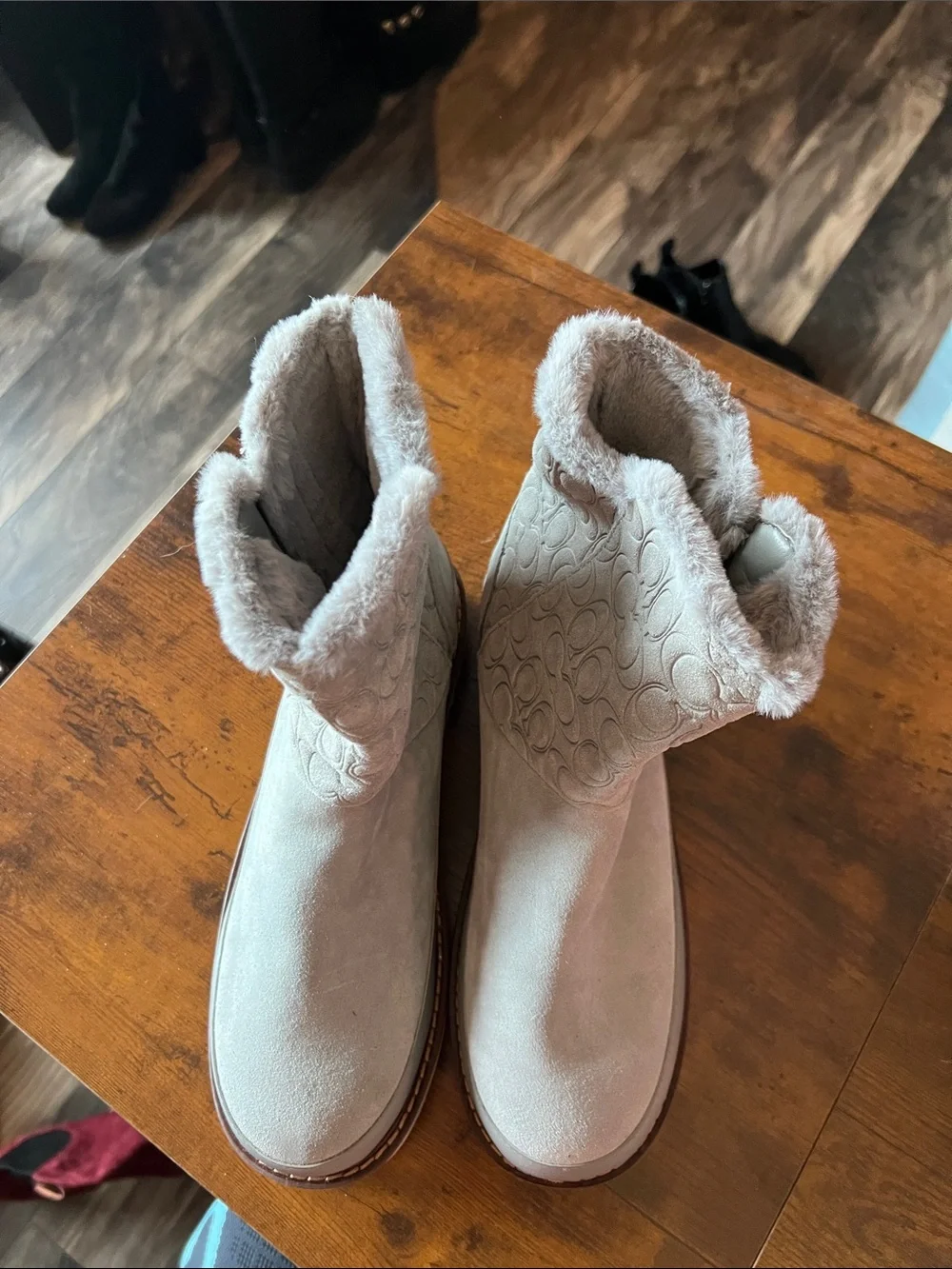Coach Grey Suede Signature Boot